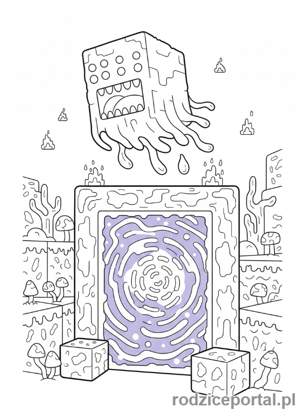 Kolorowanka Minecraft - Scena z portalu Nether