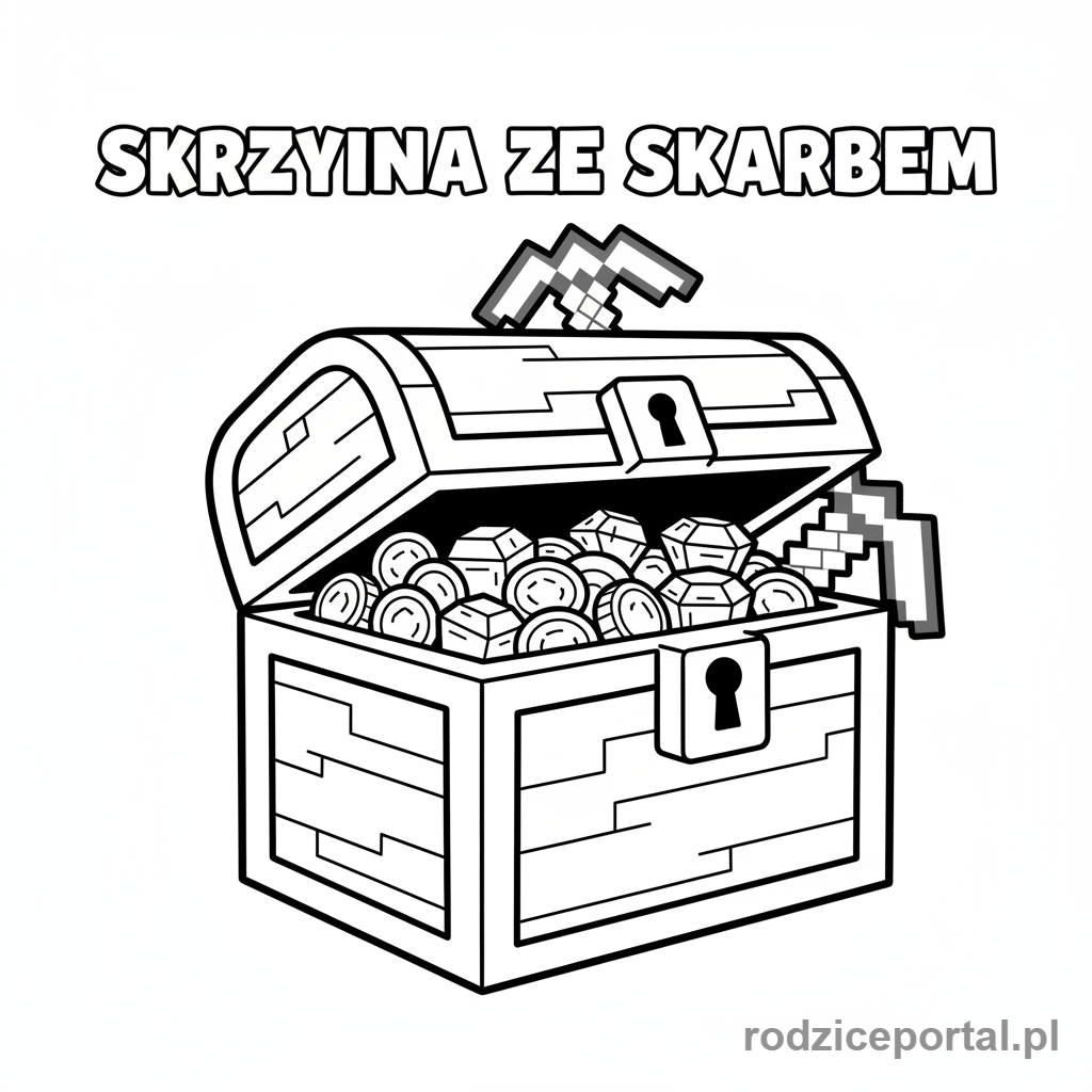 Kolorowanka Minecraft - Skrzynia ze skarbem