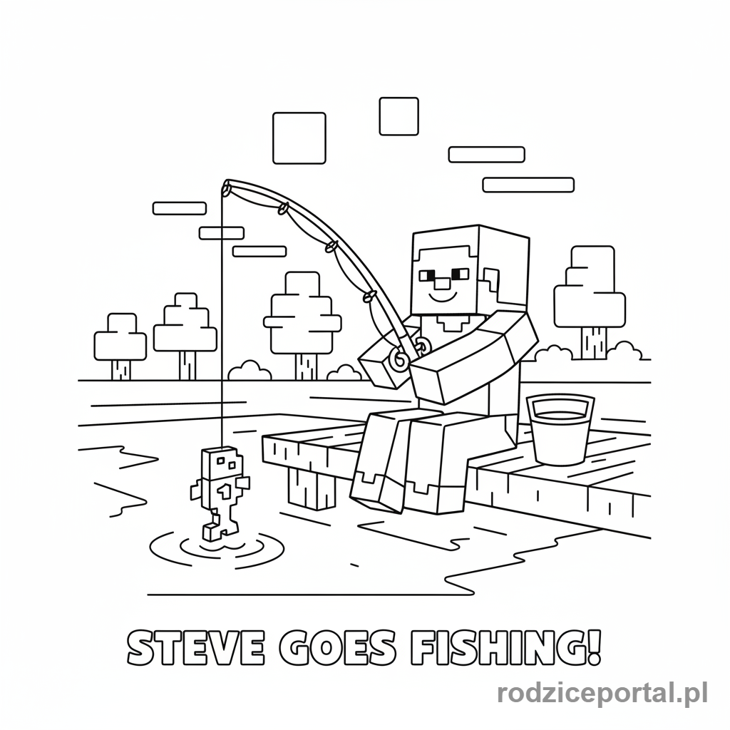 Kolorowanka Minecraft - Steve łowiący ryby