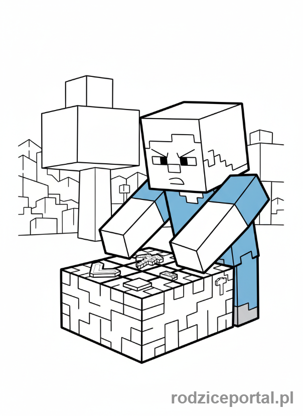 Kolorowanka Minecraft - Steve tworzący przedmioty