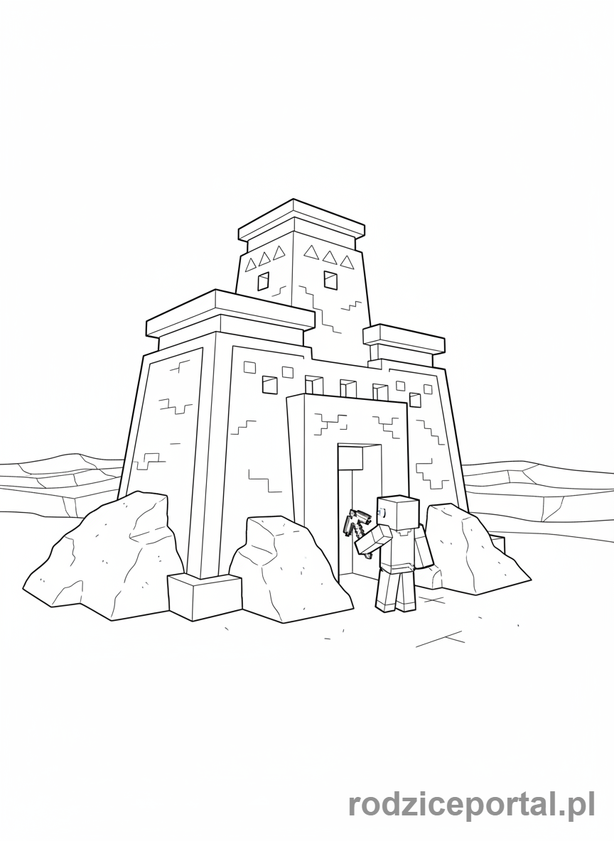 Kolorowanka Minecraft - Steve w pustynnej świątyni