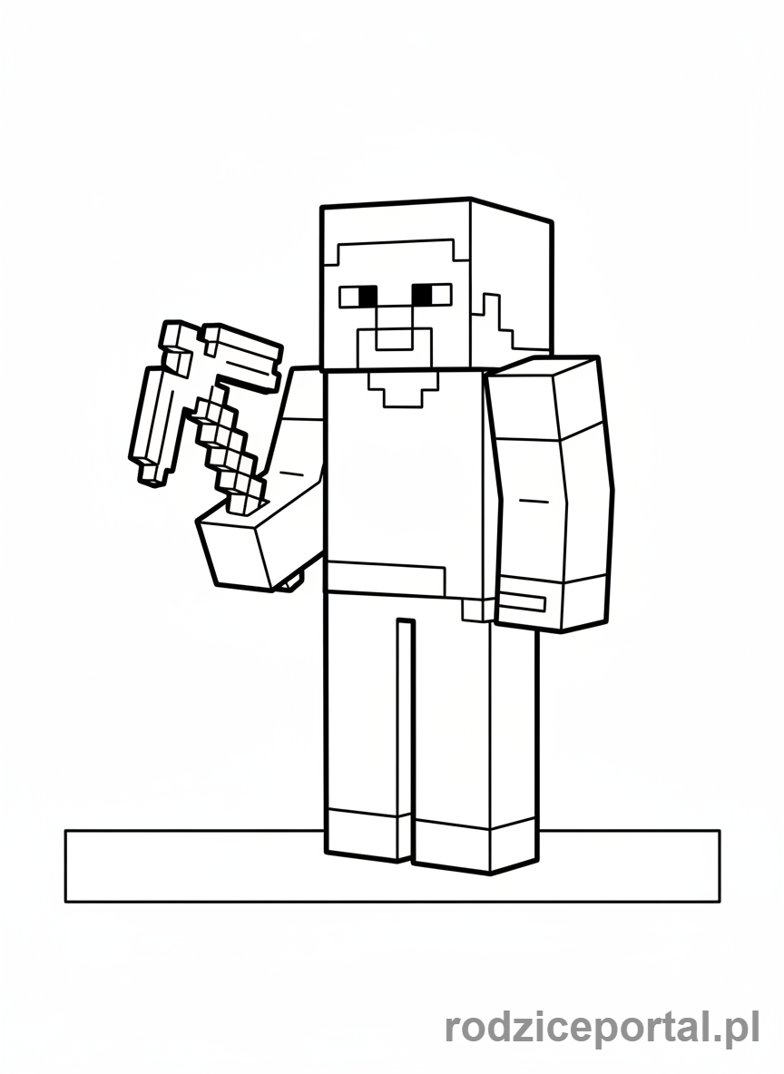 Kolorowanka Minecraft - Steve z kilofem