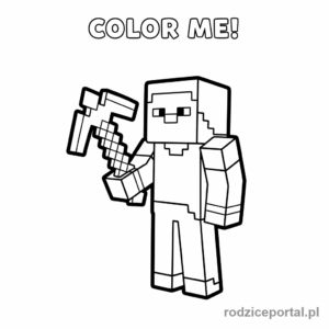 Kolorowanka Minecraft - Steve z kilofem