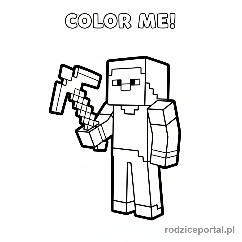 Kolorowanka Minecraft - Steve z kilofem