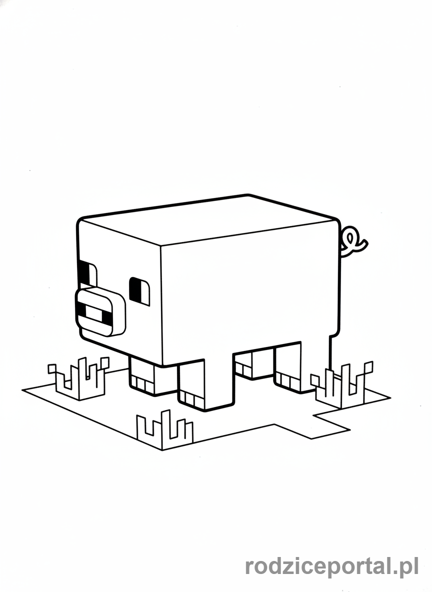 Kolorowanka Minecraft - Świnka pasąca się