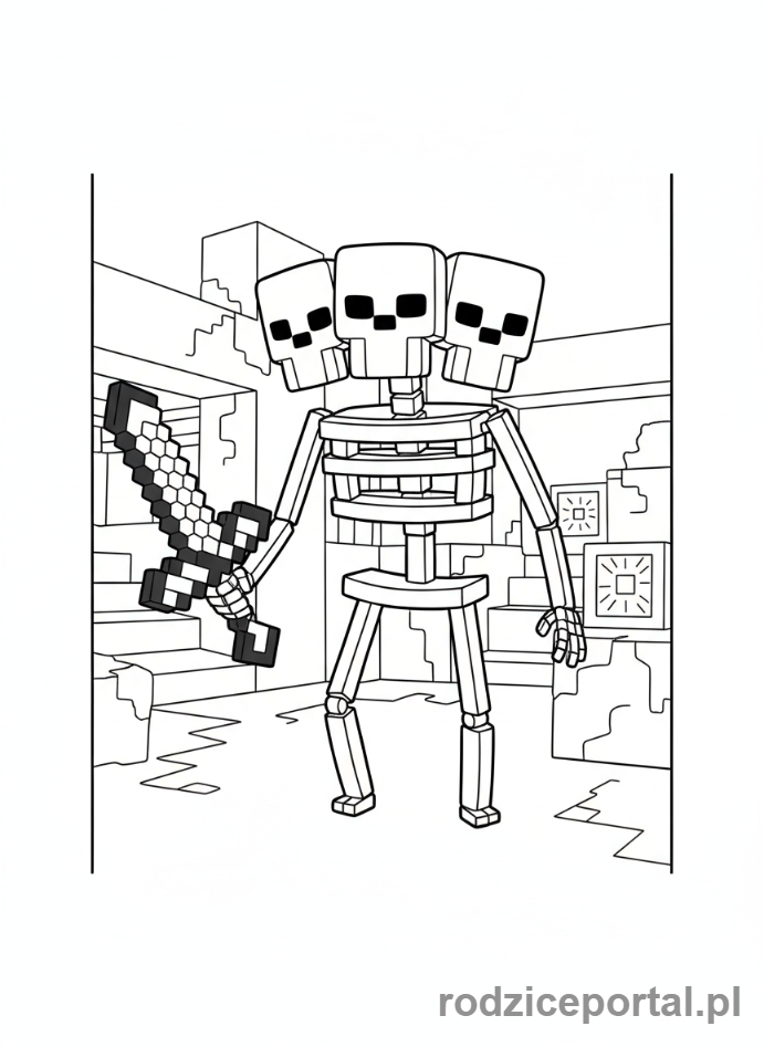 Kolorowanka Minecraft - Szkielet Wither w fortecy