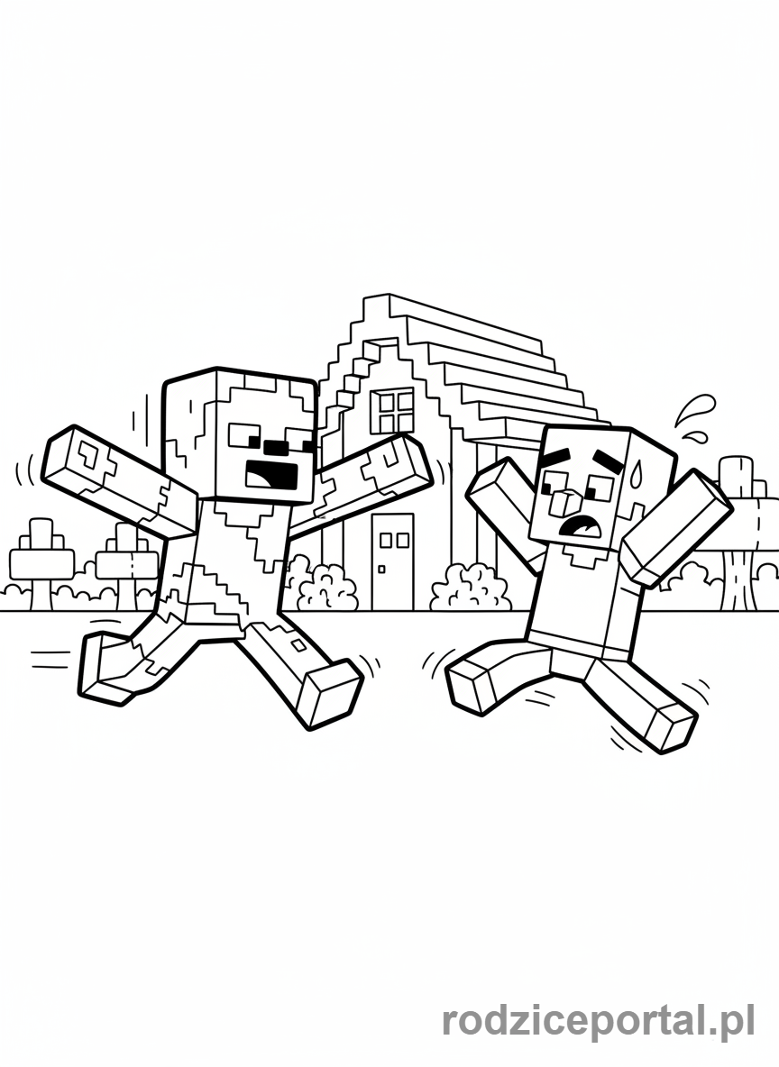 Kolorowanka Minecraft - Zombie atakujący wieśniaka