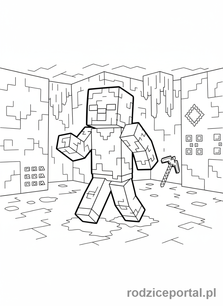 Kolorowanka Minecraft - Zombie w jaskini