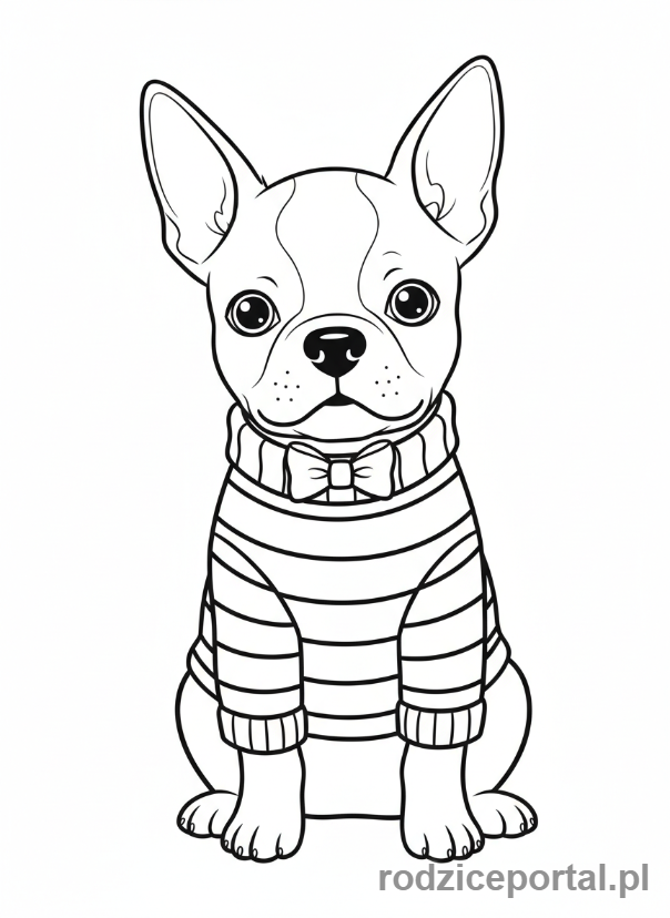 Kolorowanka Pieski - Boston Terrier w uroczym sweterku.