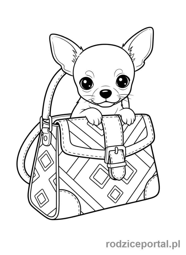 Kolorowanka Pieski - Chihuahua wyglądająca z torebki.