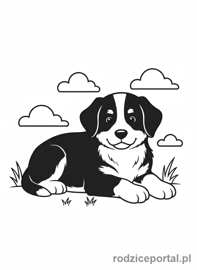 Kolorowanka Pieski - Delikatny szczeniak Berneńskiego Psa Pasterskiego.