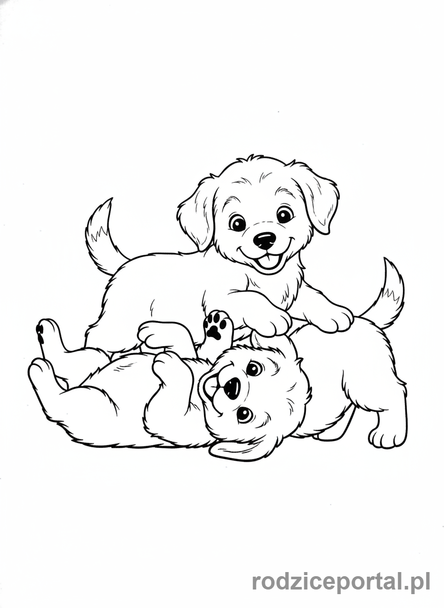Kolorowanka Pieski - Grupa szczeniaków bawiących się