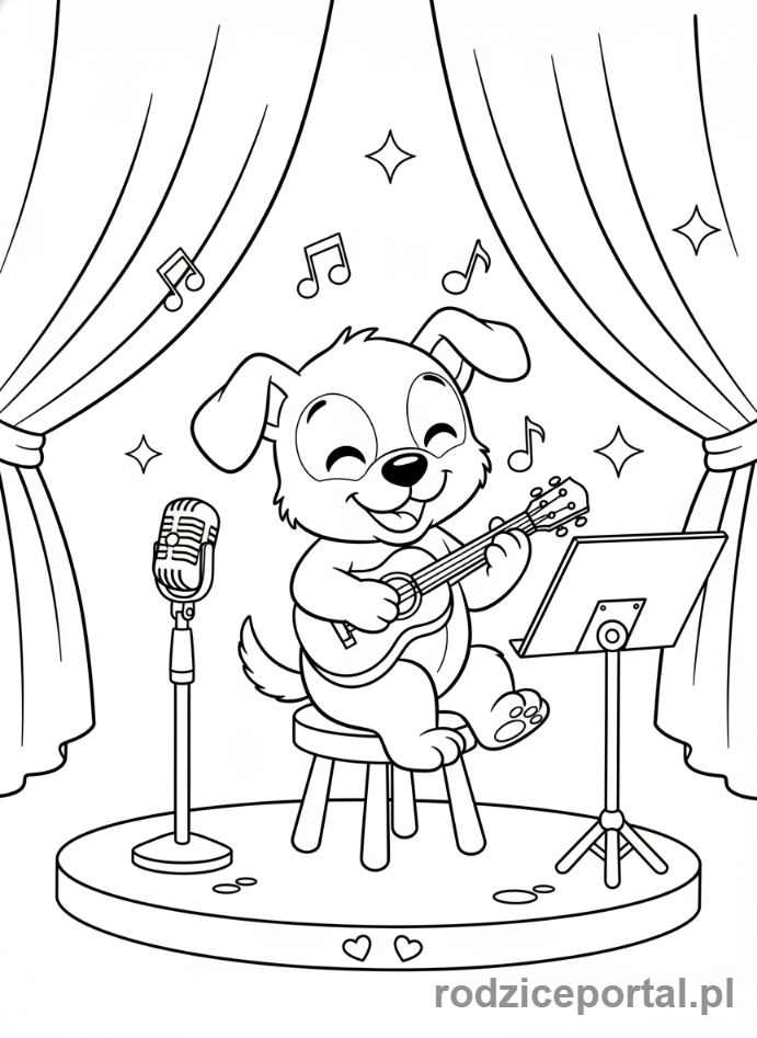 Kolorowanka Pieski - Muzykalny piesek grający na ukulele.