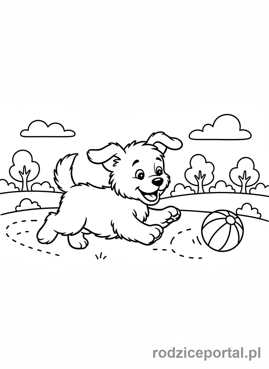 Kolorowanka Pieski - Piesek bawiący się piłką
