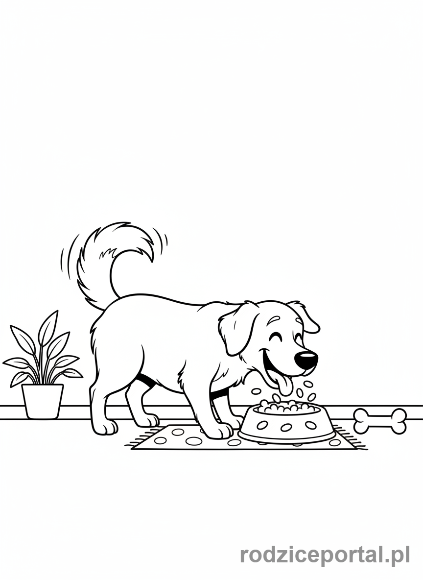 Kolorowanka Pieski - Piesek jedzący z miski