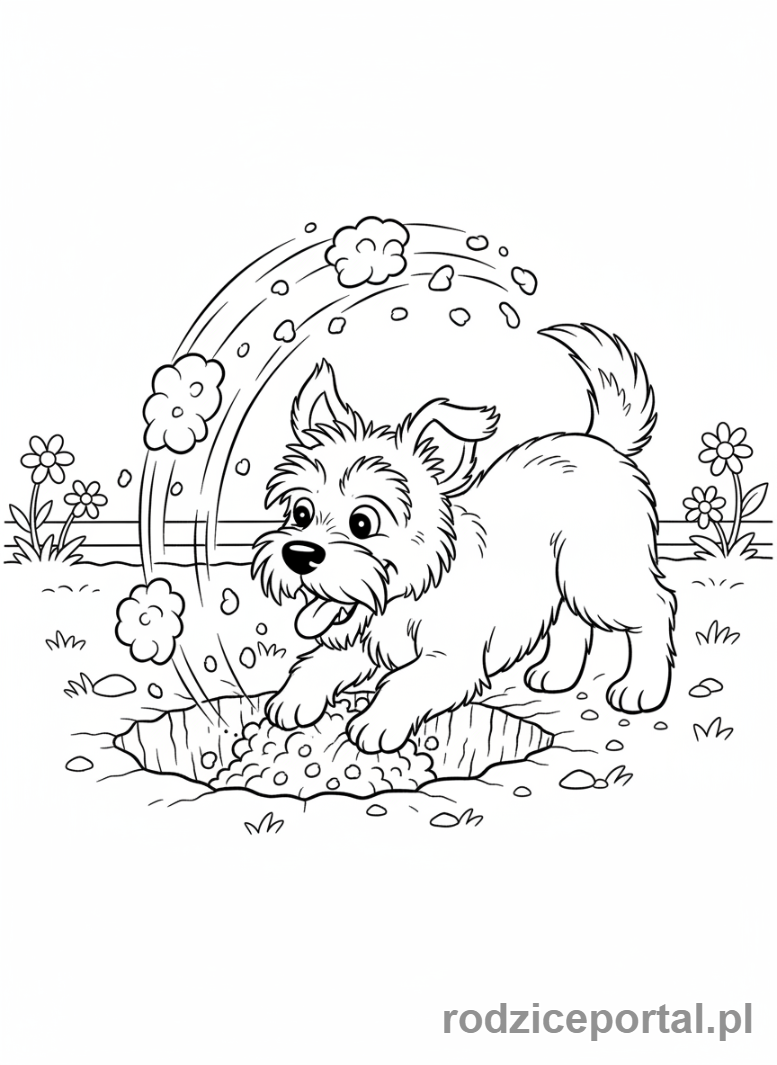 Kolorowanka Pieski - Piesek kopiący dołek