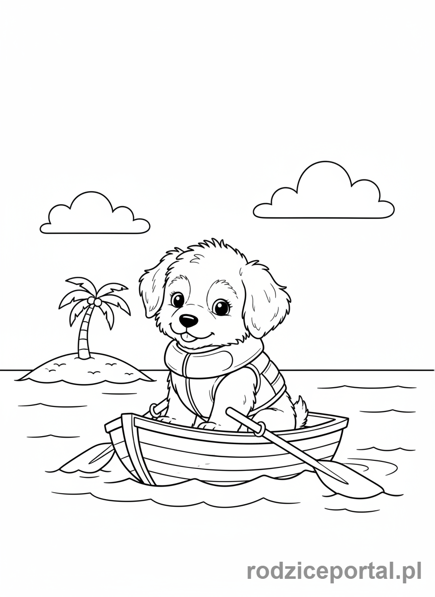 Kolorowanka Pieski - Piesek-marynarz w małej łódce.