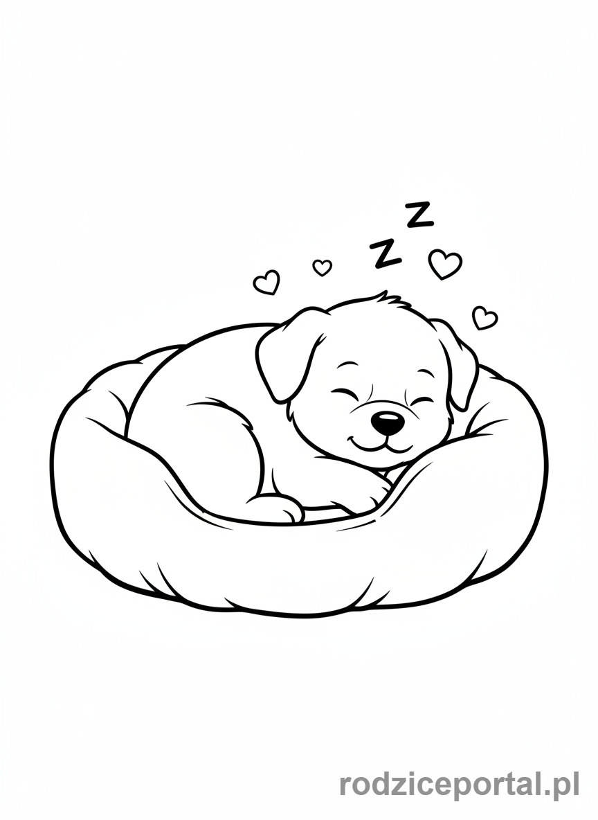 Kolorowanka Pieski - Piesek śpiący w legowisku