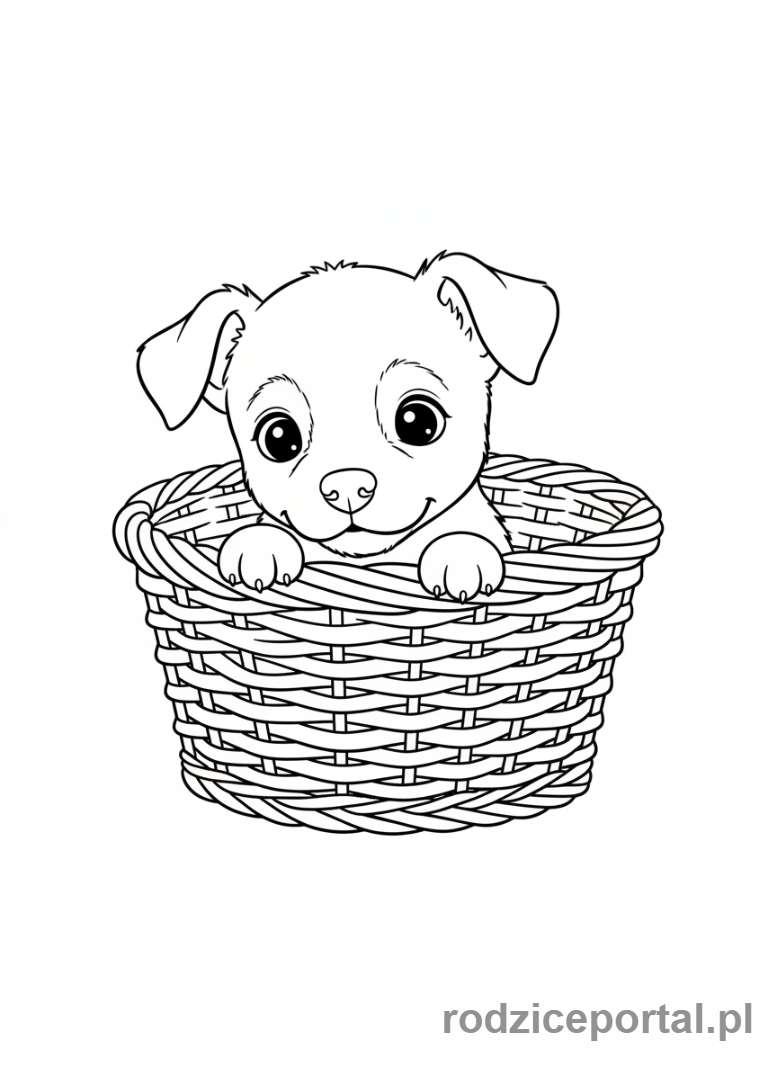 Kolorowanka Pieski - Piesek w koszyku