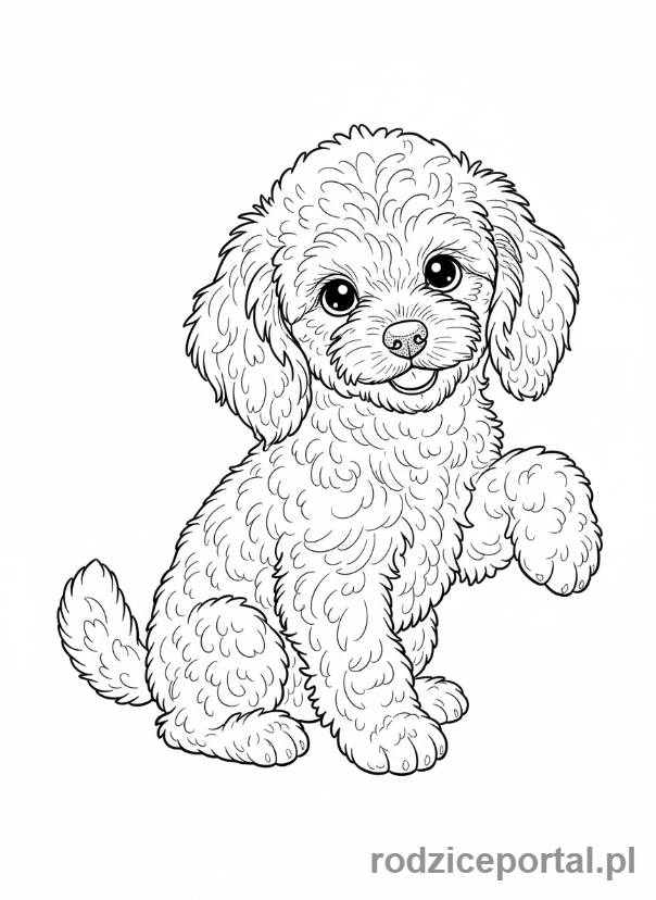Kolorowanka Pieski - Puszysty szczeniak Pudla Miniaturowego.