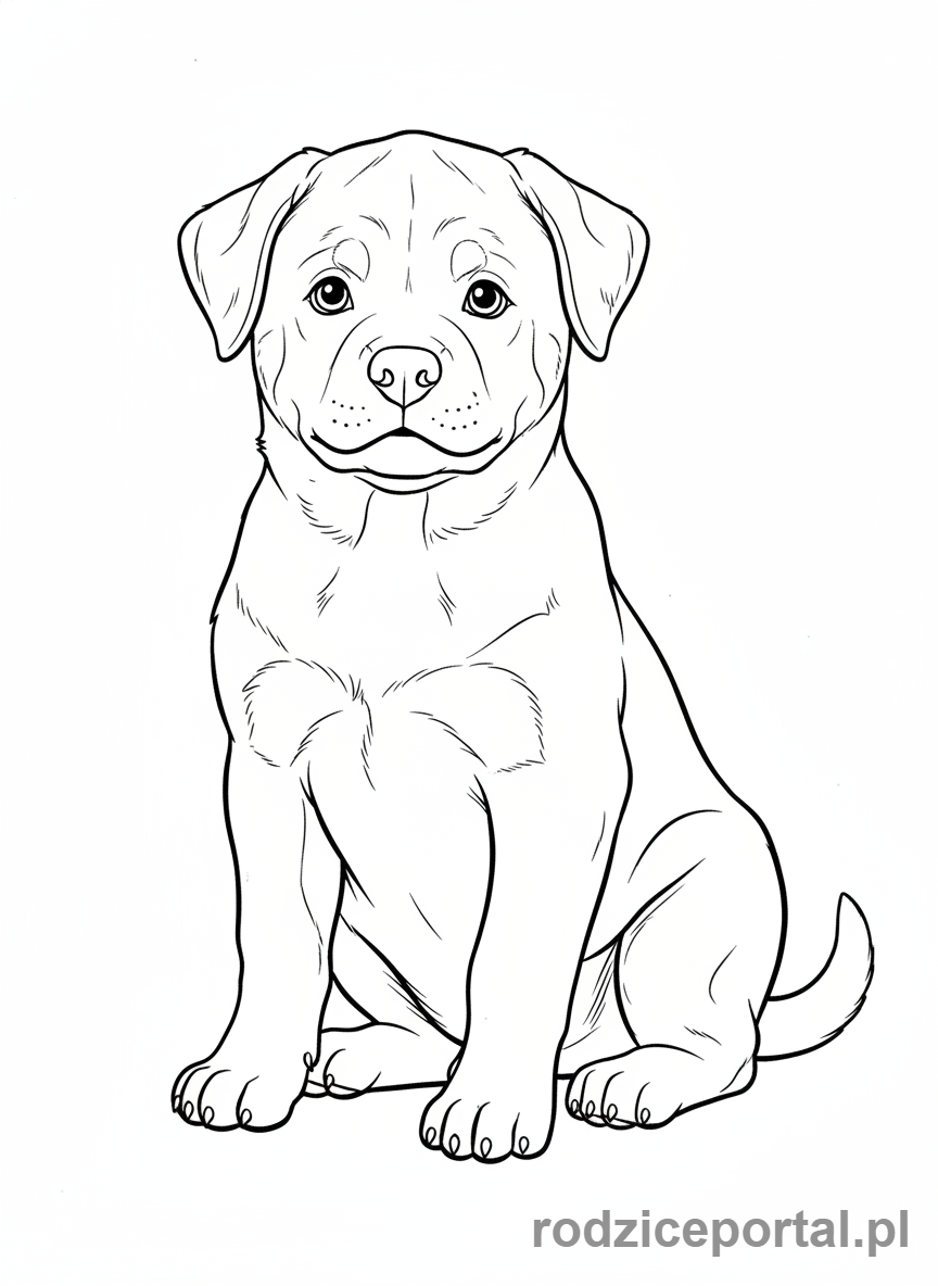 Kolorowanka Pieski - Silny i słodki szczeniak Rottweilera.