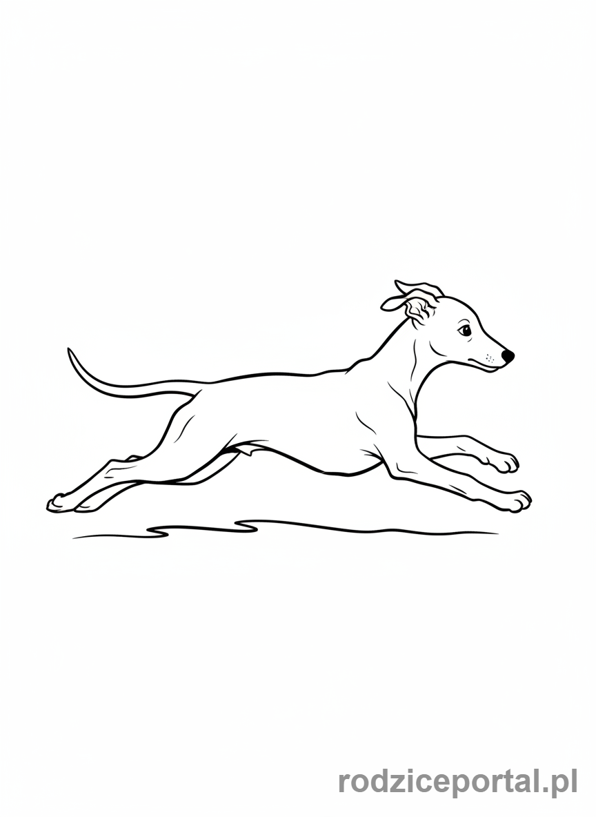 Kolorowanka Pieski - Smukły Whippet biegający z gracją.