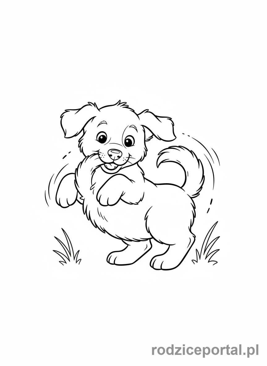 Kolorowanka Pieski - Szczeniaczek próbujący złapać swój ogon.