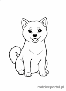Kolorowanka Pieski - Uroczy Shiba Inu z charakterystycznym zakręconym ogonem.
