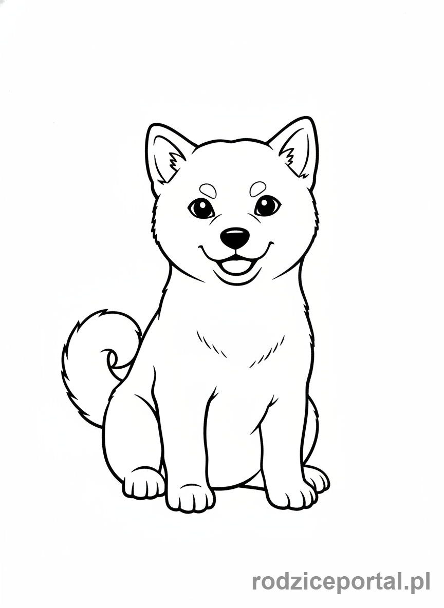 Kolorowanka Pieski - Uroczy Shiba Inu z charakterystycznym zakręconym ogonem.