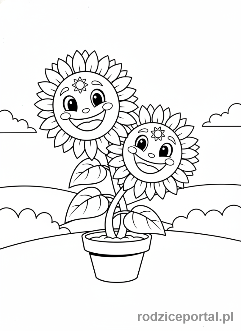 Kolorowanka Plants Vs Zombies - Bliźniaczy Słonecznik produkujący dużo słońca.