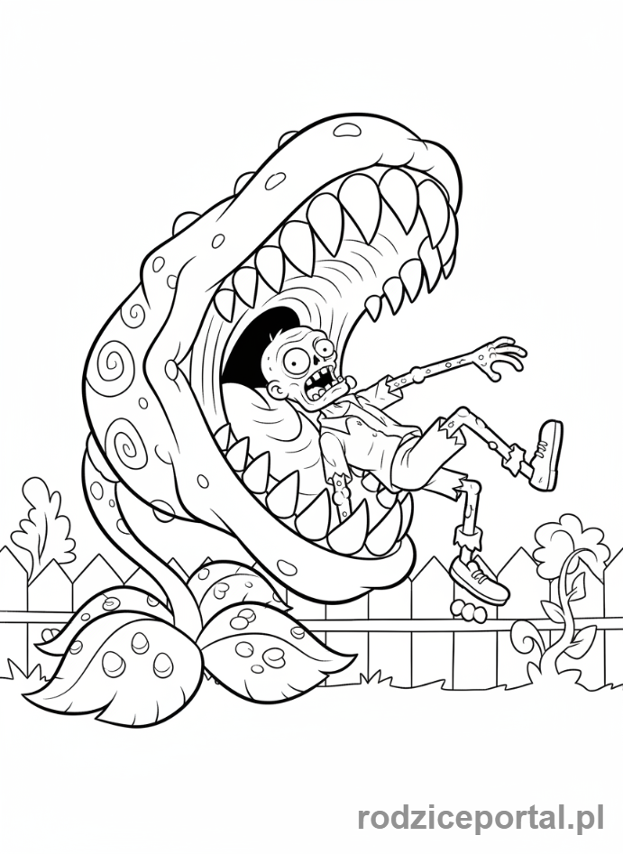 Kolorowanka Plants Vs Zombies - Chomper pożerający zombie.