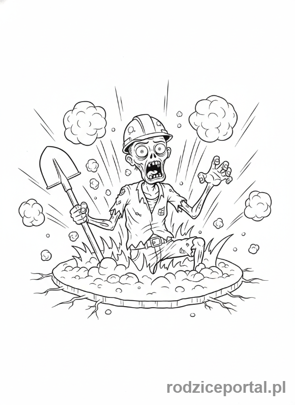 Kolorowanka Plants Vs Zombies - Digger Zombie wychodzący spod ziemi.