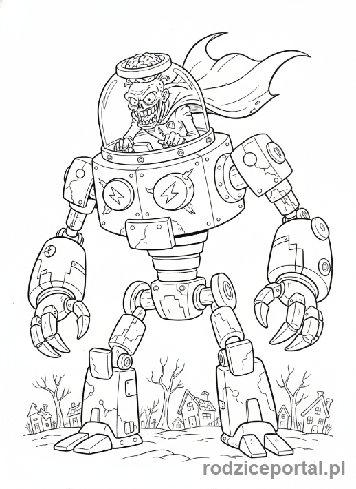 Kolorowanka Plants Vs Zombies - Dr. Zomboss śmiejący się z góry.