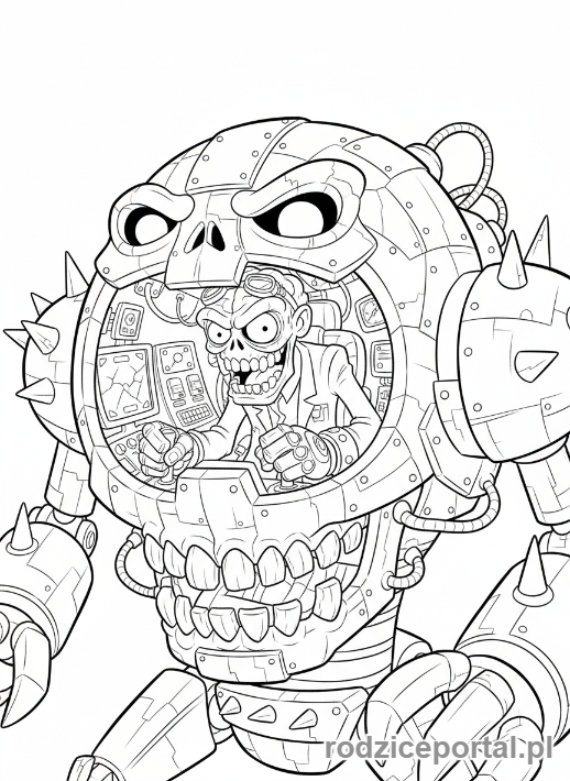 Kolorowanka Plants Vs Zombies - Dr. Zomboss w swoim pojeździe.
