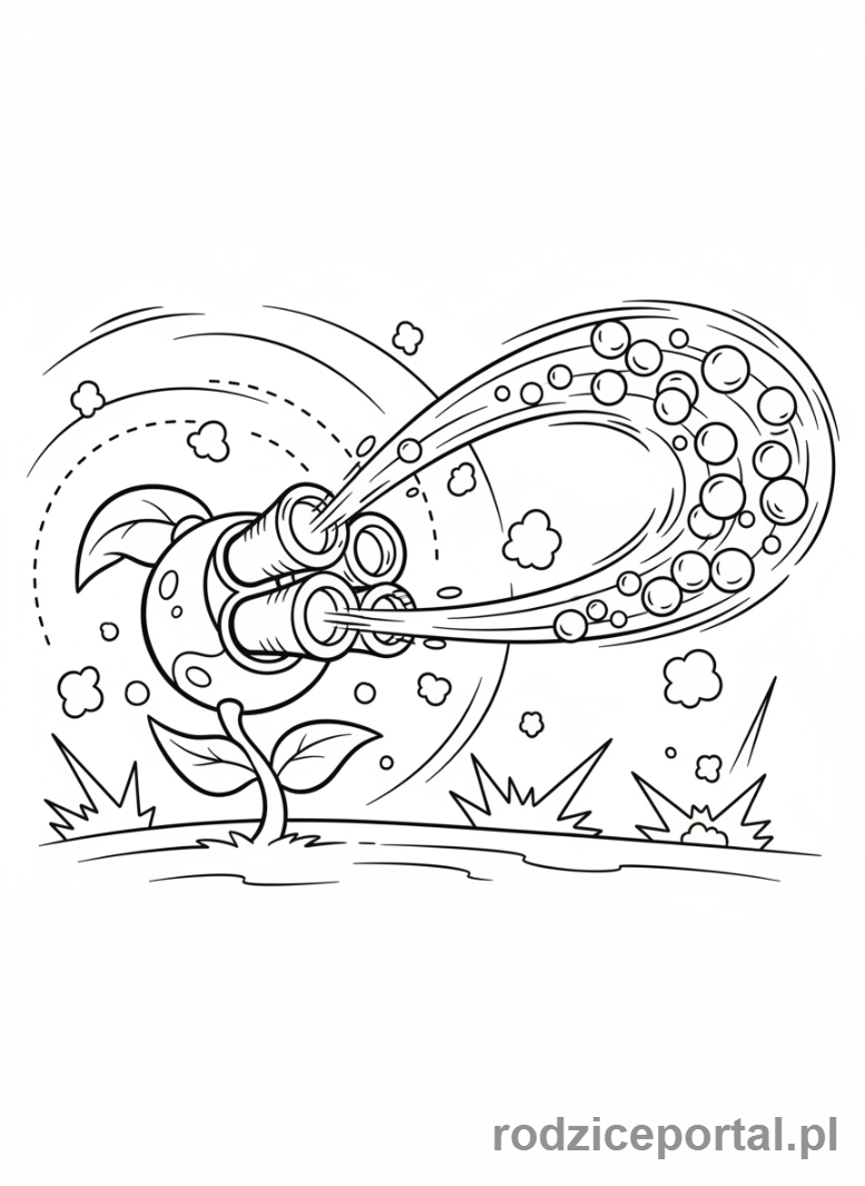 Kolorowanka Plants Vs Zombies - Gatling Pea strzelający seriami.