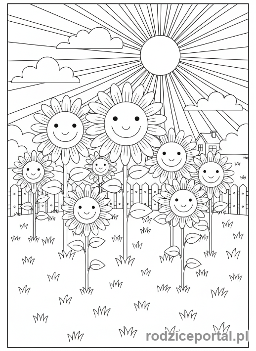 Kolorowanka Plants Vs Zombies - Grupa Słoneczników na trawniku.