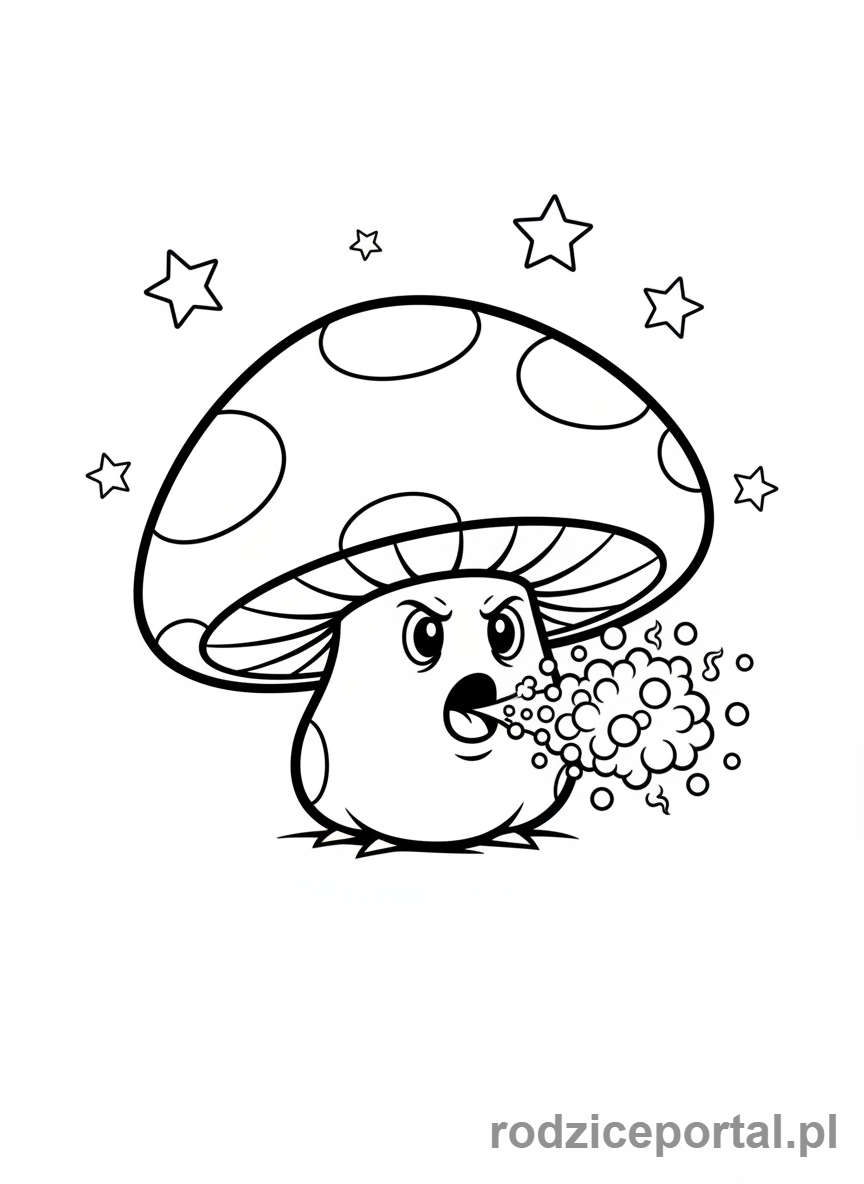 Kolorowanka Plants Vs Zombies - Grzybek Puff-shroom strzelający krótkim zasięgiem.