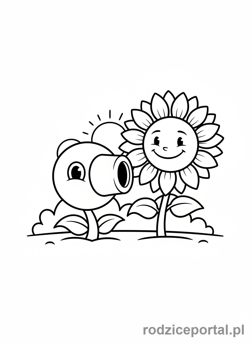 Kolorowanka Plants Vs Zombies - Peashooter i Sunflower razem.