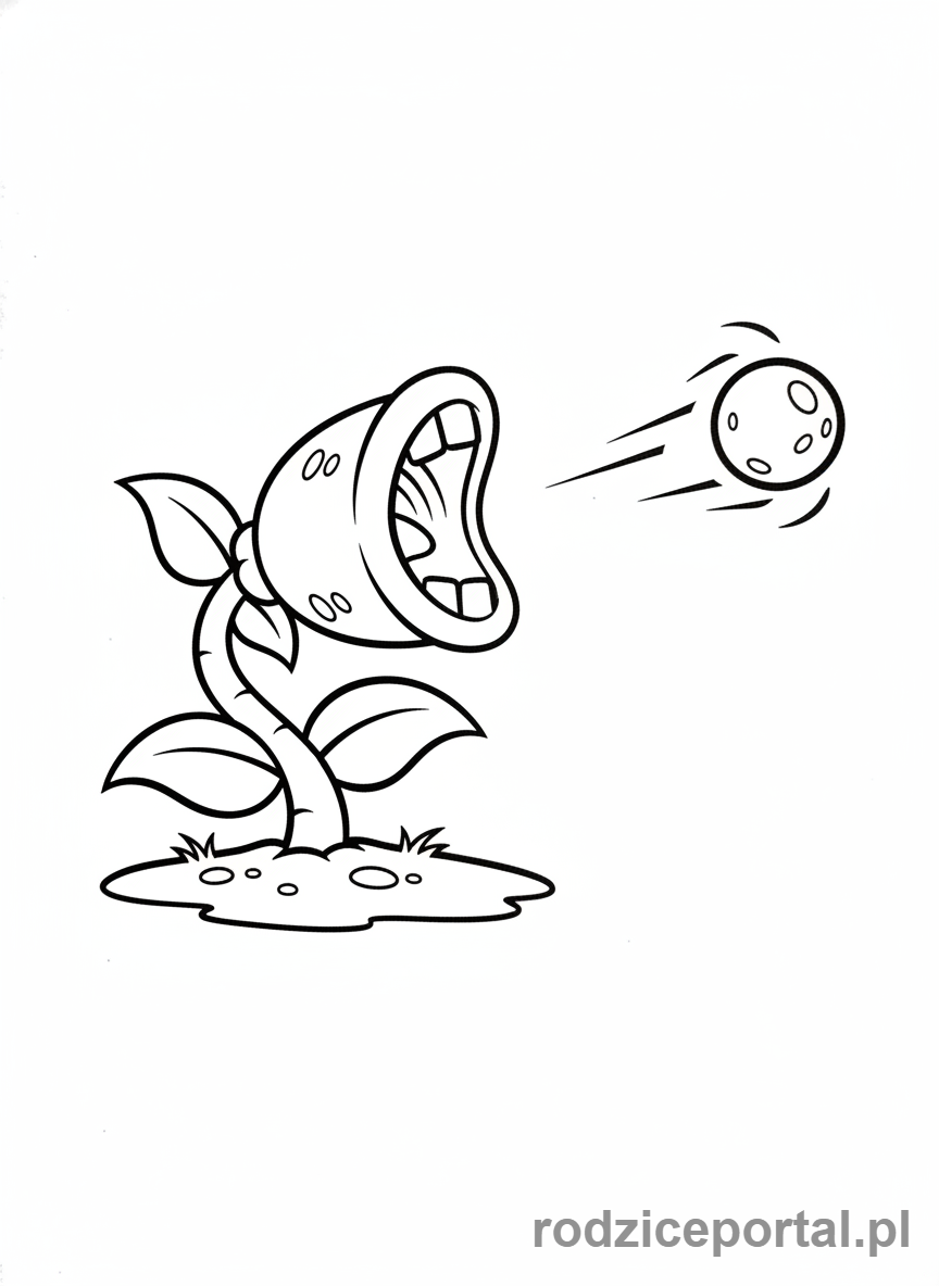 Kolorowanka Plants Vs Zombies - Peashooter strzelający grochem.