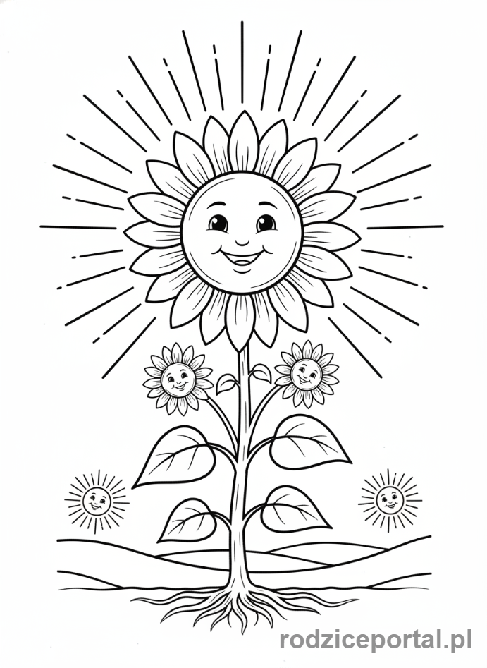 Kolorowanka Plants Vs Zombies - Szczęśliwy Słonecznik produkujący słońce