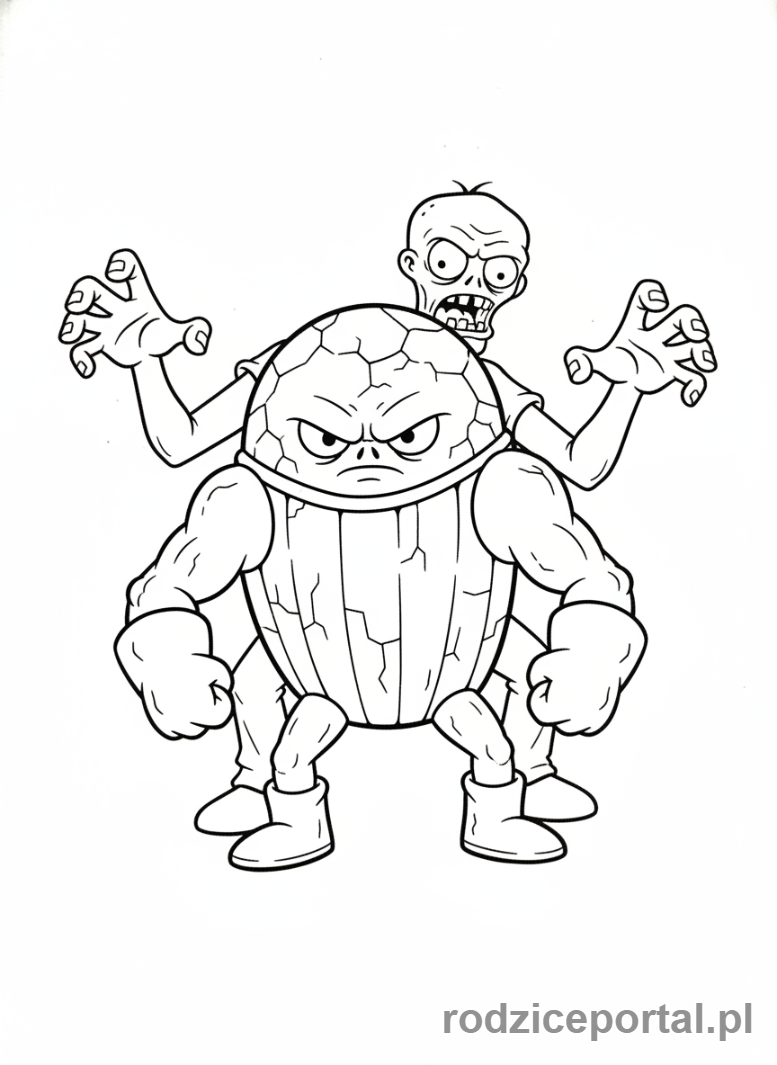 Kolorowanka Plants Vs Zombies - Tall-nut blokujący drogę dużemu zombie.