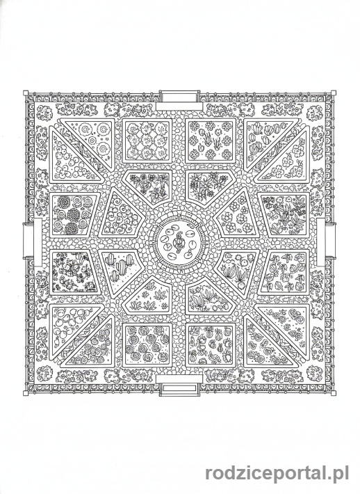 Kolorowanka Plants Vs Zombies - Widok z góry na ogród pełen roślin.