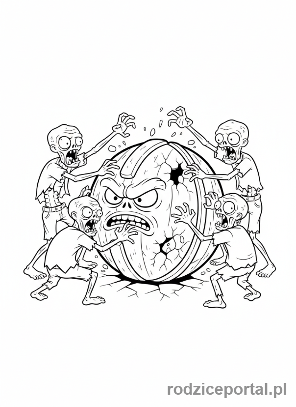 Kolorowanka Plants Vs Zombies - Zombie atakujące Wall-nuta.