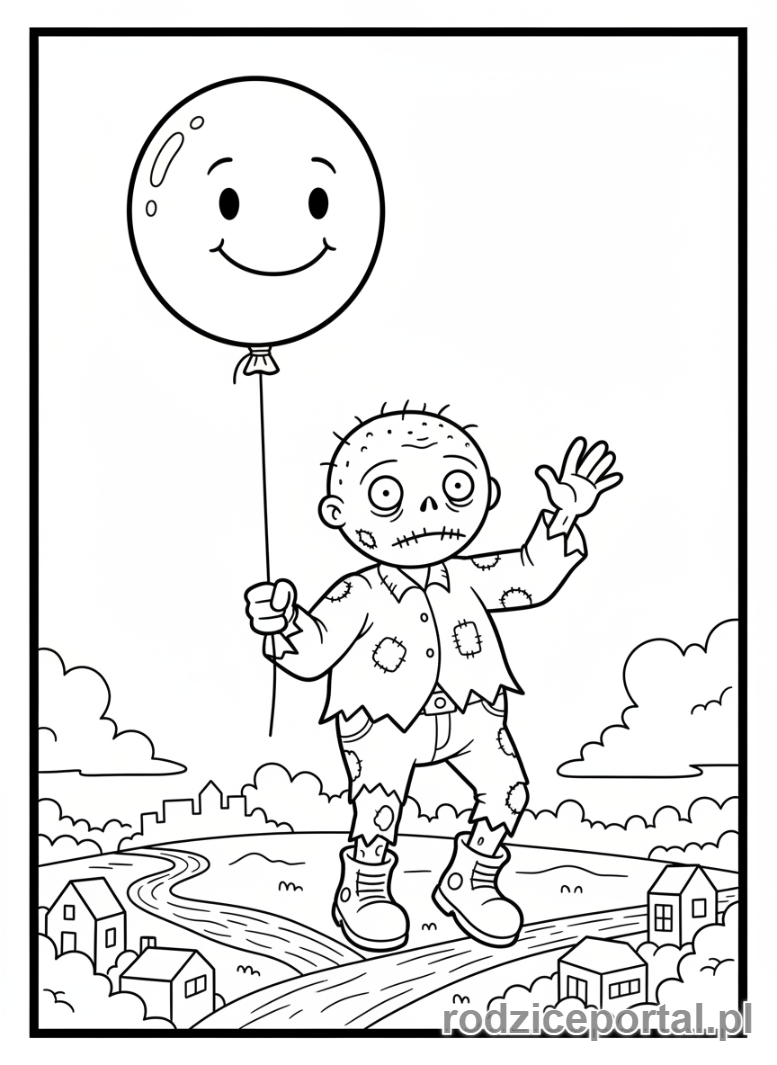 Kolorowanka Plants Vs Zombies - Zombie z balonem w powietrzu.