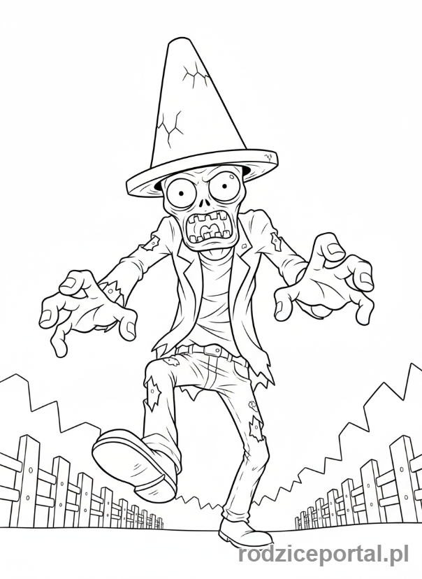 Kolorowanka Plants Vs Zombies - Zombie z kaskiem z rondlem