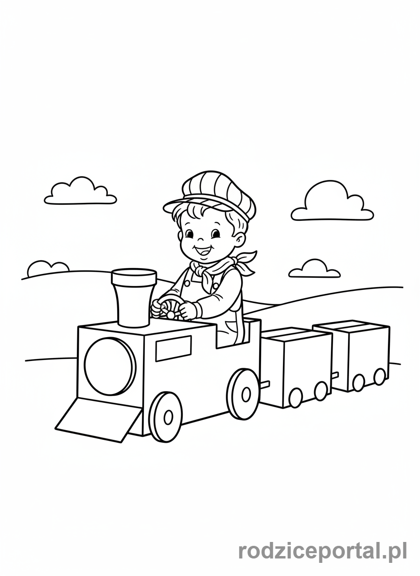 Kolorowanka Pociągi - Dziecko udające, że jest maszynistą.