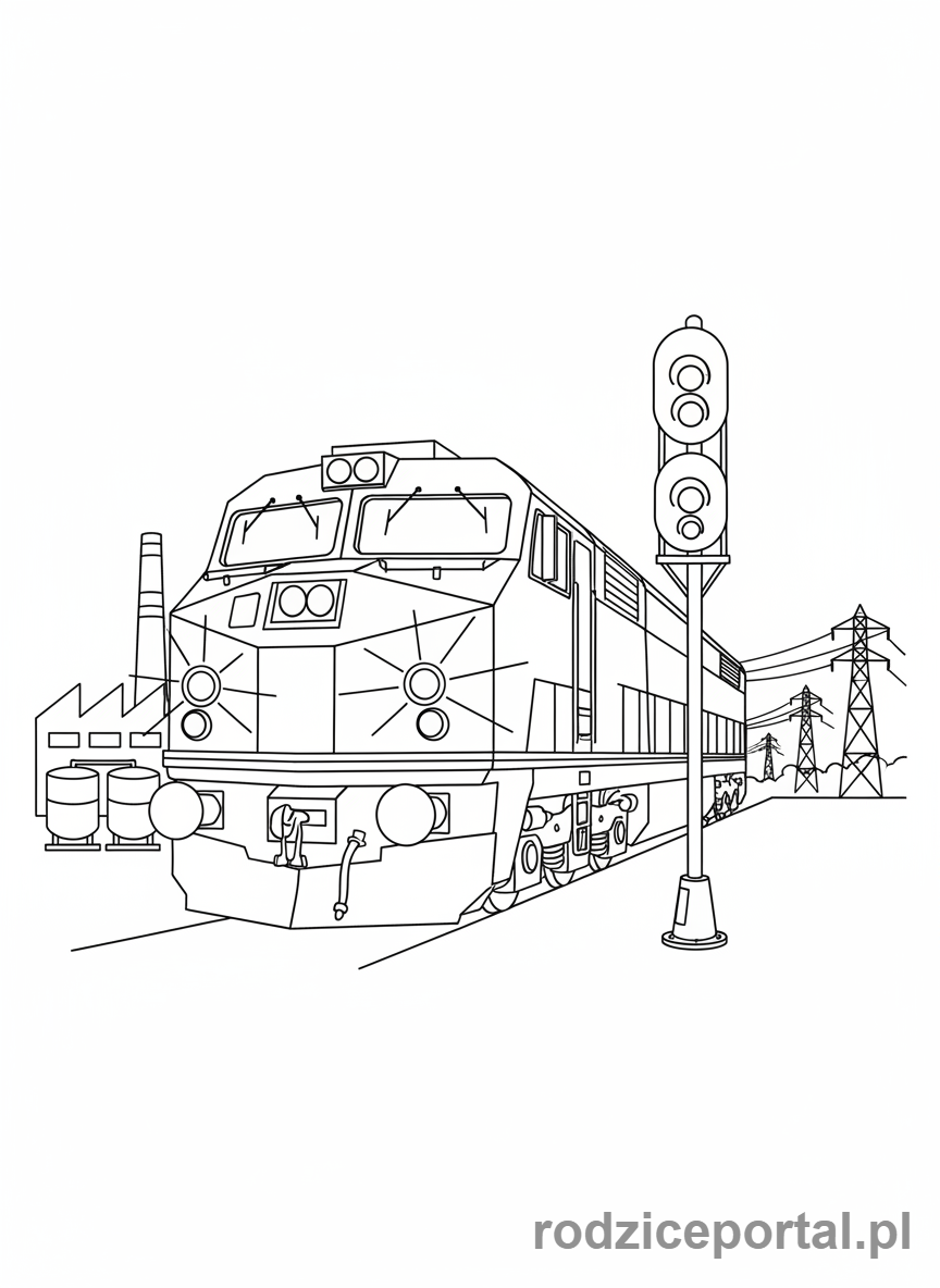 Kolorowanka Pociągi - Lokomotywa diesel z sygnalizacją.