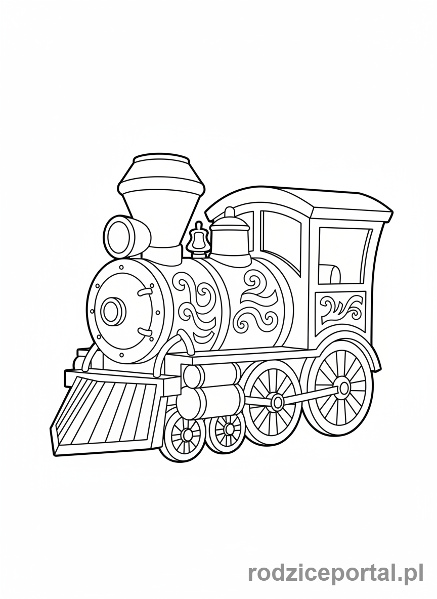 Kolorowanka Pociągi - Lokomotywa parowa w kolorowym stylu retro.