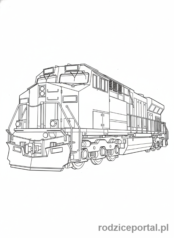 Kolorowanka Pociągi - Lokomotywa spalinowa, silna i duża.