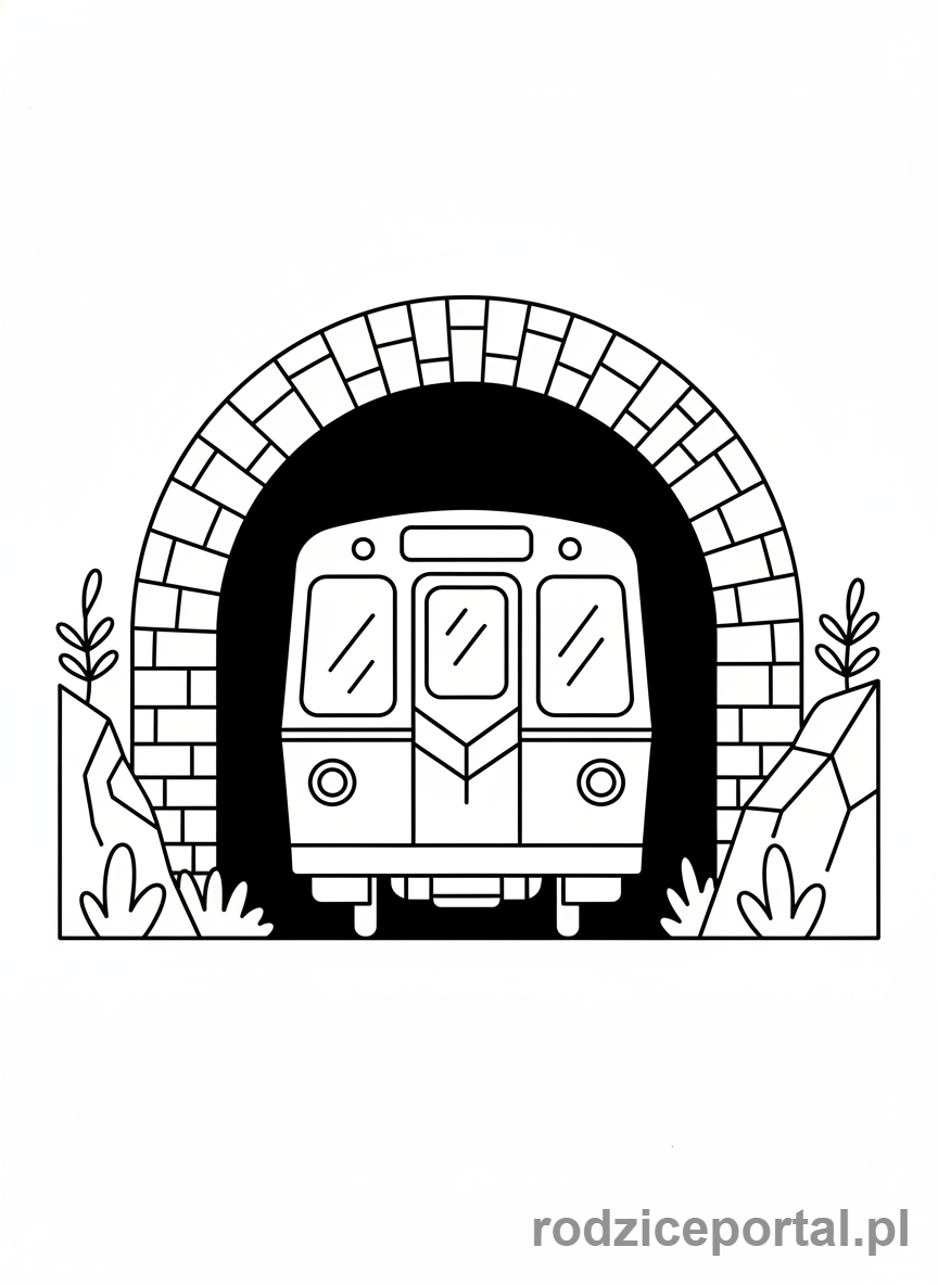 Kolorowanka Pociągi - Pociąg metra w tunelu.
